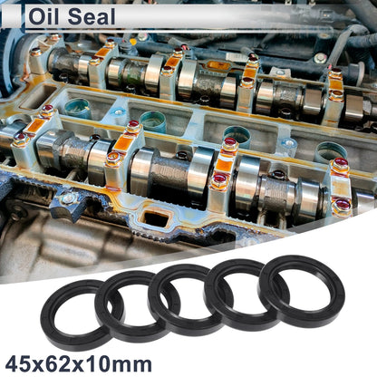 Oil Seal Rotary Shaft Seal NBR Rubber 45x62x10mm Black 5 Pcs