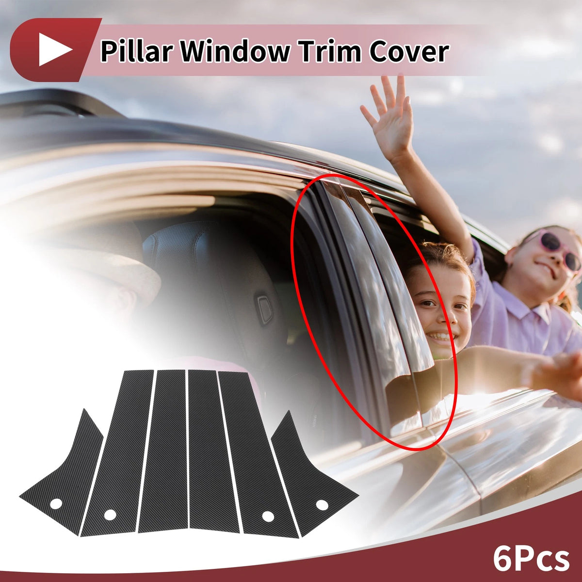 Door Pillar Window Trim for Ford Mach-E 2021-2022 Carbon Fiber Black