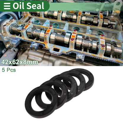 Oil Seal 42x62x8mm NBR Rubber High Pressure Black 5 Pcs