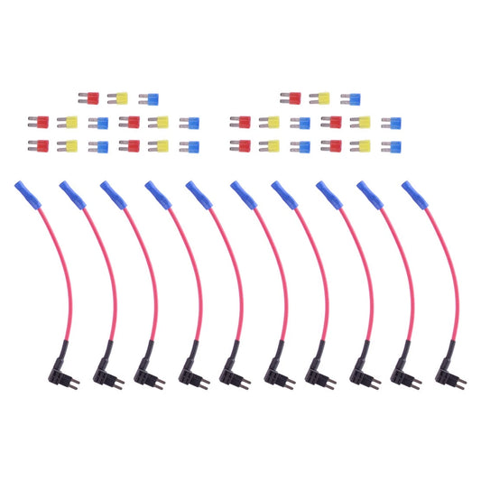 10 x Micro2 Car Add A Circuit Fuse Tap Adapter & 30 x Fuse Sheets for Vehicles