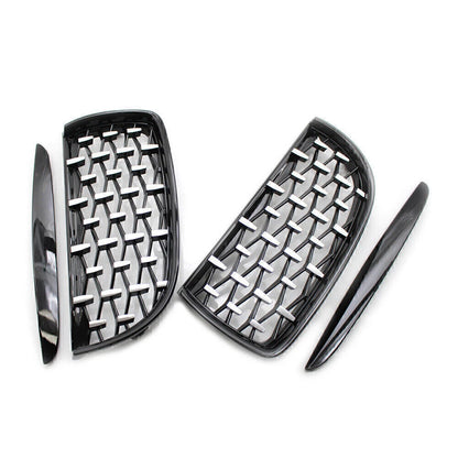 Front Black Frame & Chrome Grille Diamond Meteor Style for BMW E90 (2005-2008)