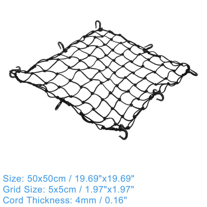 50x50cm Motorcycle Cargo Net Luggage Thicken Netting with Hook for ATV Black
