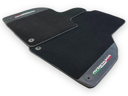 Black Floor Mats for Lamborghini Aventador 2012-2022 with Carbon Fiber Leather