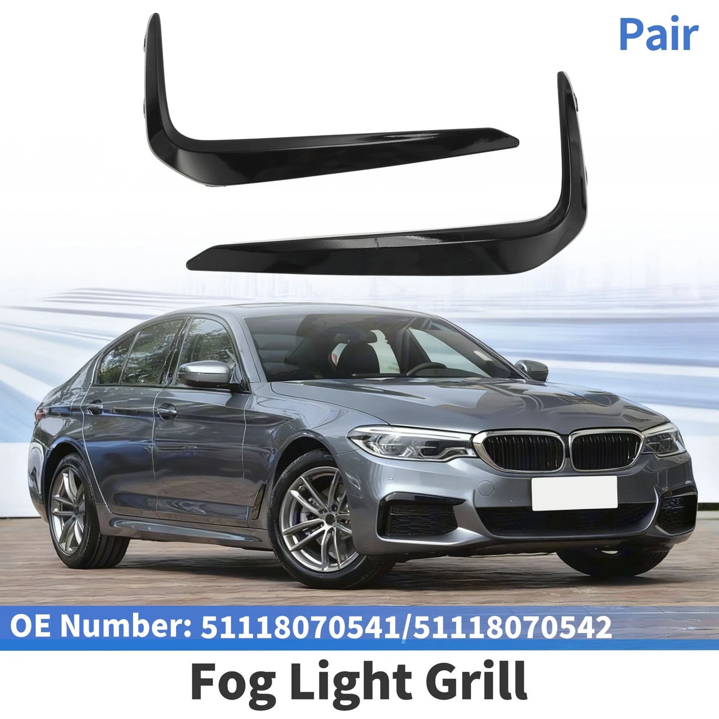 Front Left/Right Bumper Fog Light Covers for BMW 5-Series