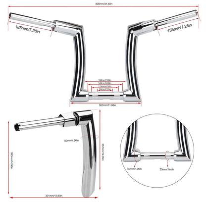 14" Rise 2" Ape Hanger Handlebar for Harley Sportster, Yamaha Vstar