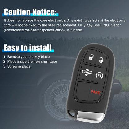Key Fob Shell Case for Jeep Cherokee, Ram 1500, 2500, 5 Button (2014-2023)