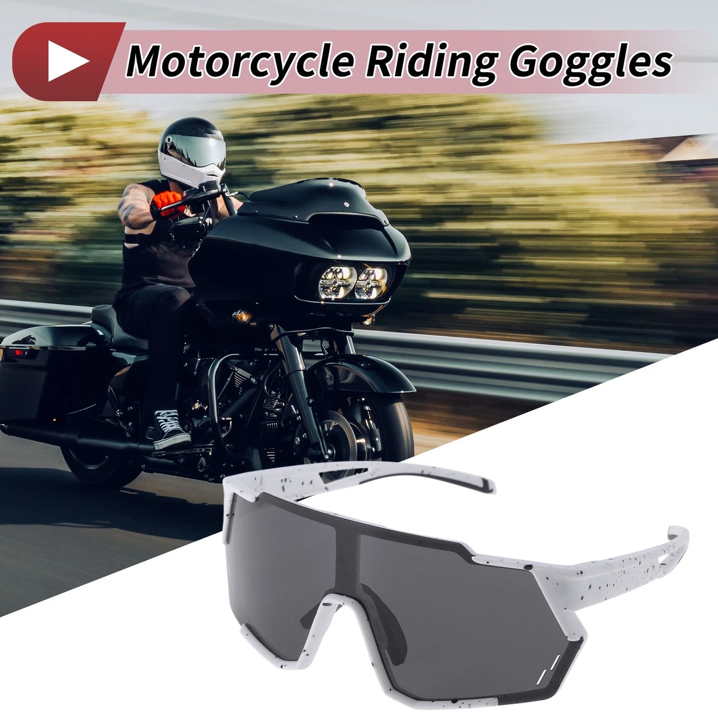 Motorcycle Riding Goggles Black Lens White with Black Spots Frame Sunglasses