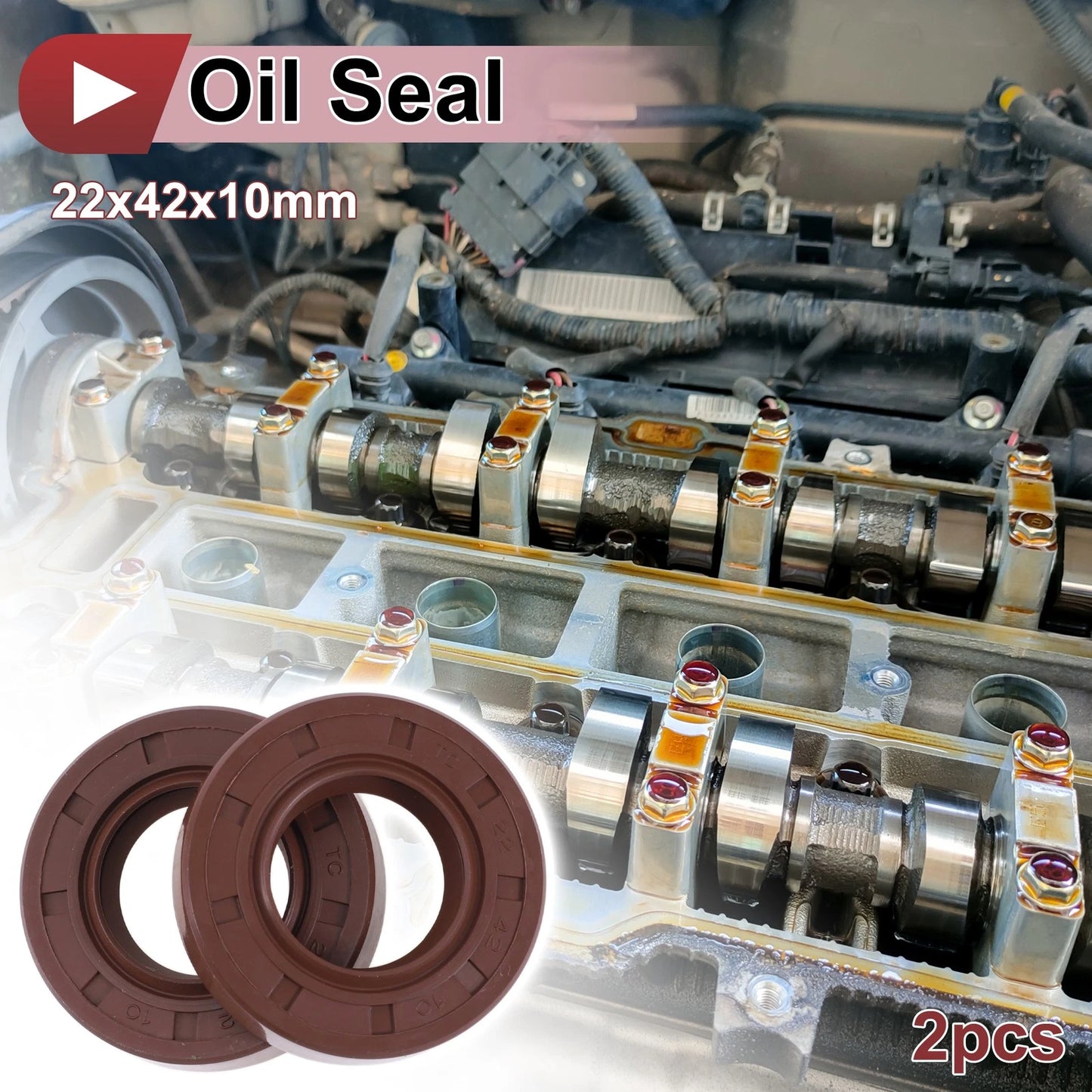 Oil Seal 22x42x10mm Rotary Shaft Seal FKM Rubber Brown 2 x Pcs