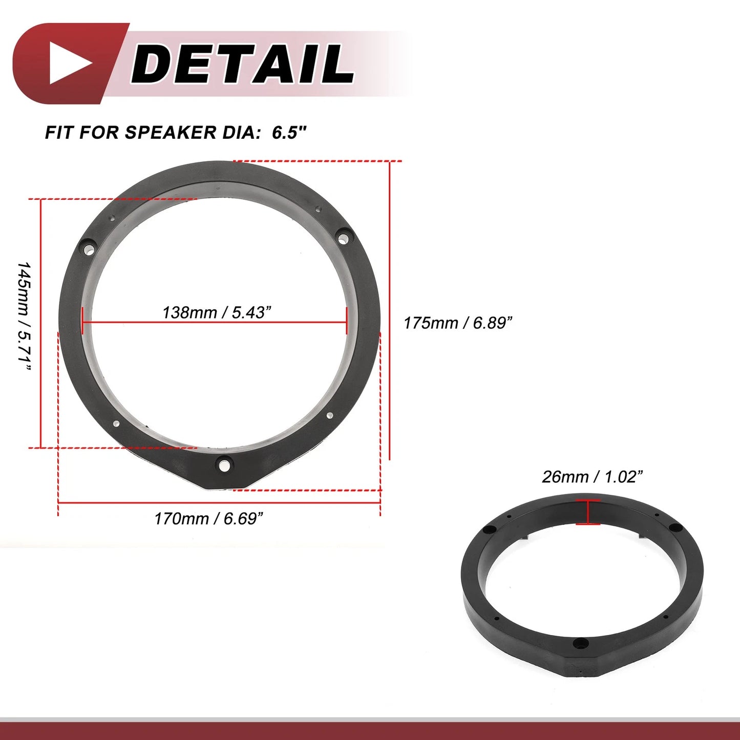 6.5" Speaker Spacer Ring Adaptor for Honda CRZ (2011-2016) -  Set