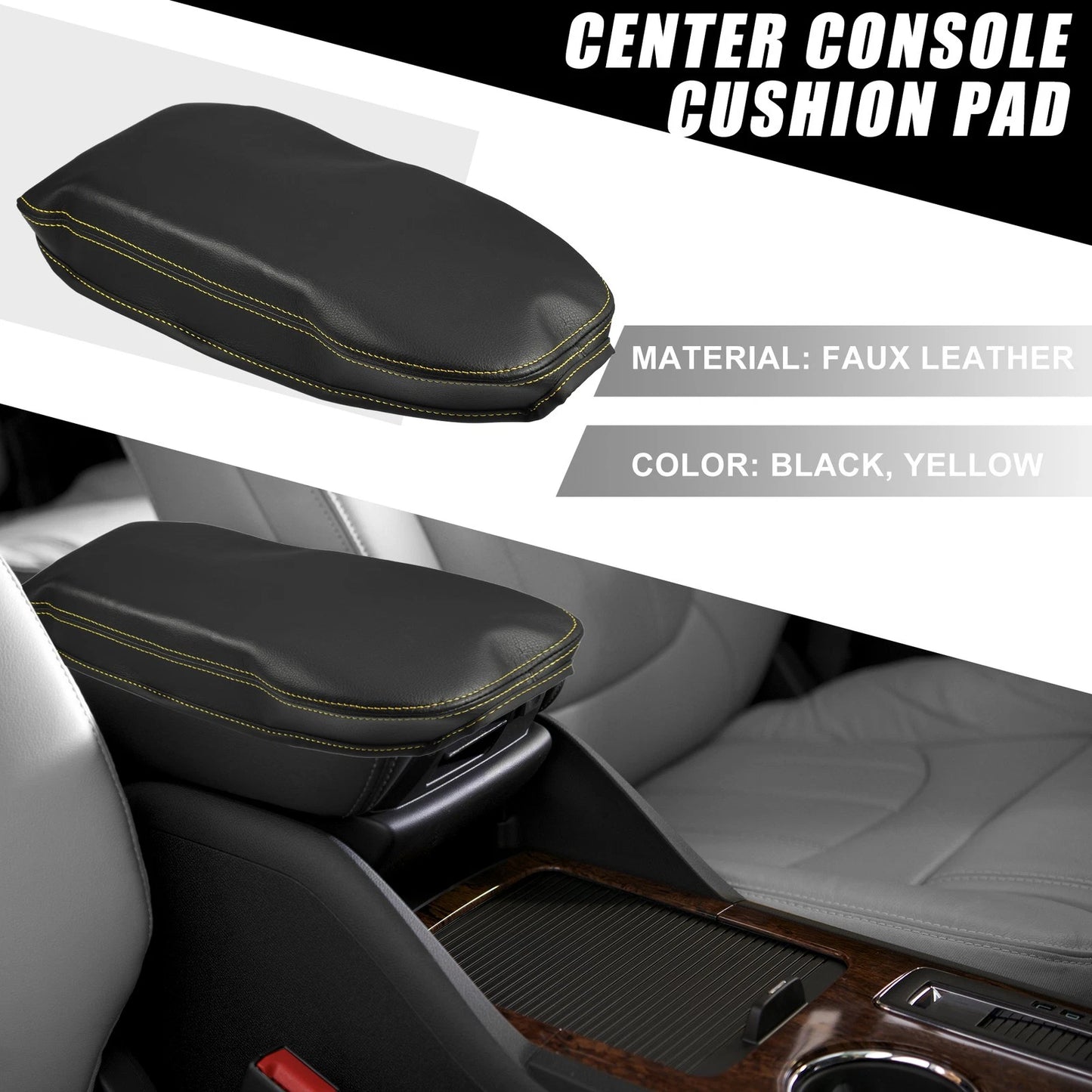 Center Console Armrest Cover Black Yellow Stitches for Toyota RAV4 (2019–2023)