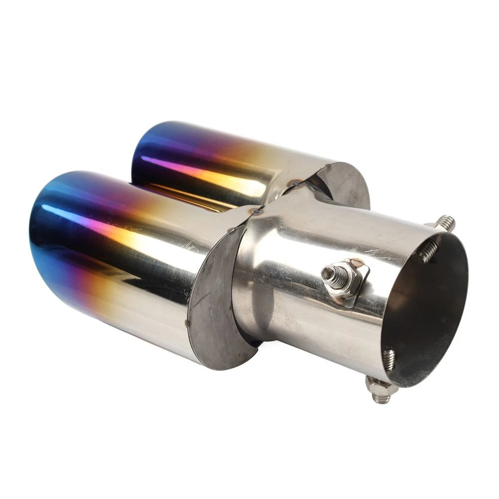 Dual Steel Bluing Rear Exhaust Pipe Tail Muffler Tip for Universal Accessory