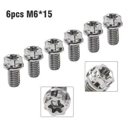6pcs M6x15mm Titanium Torx Head Flange Screws for Motor Bike/Bicycle