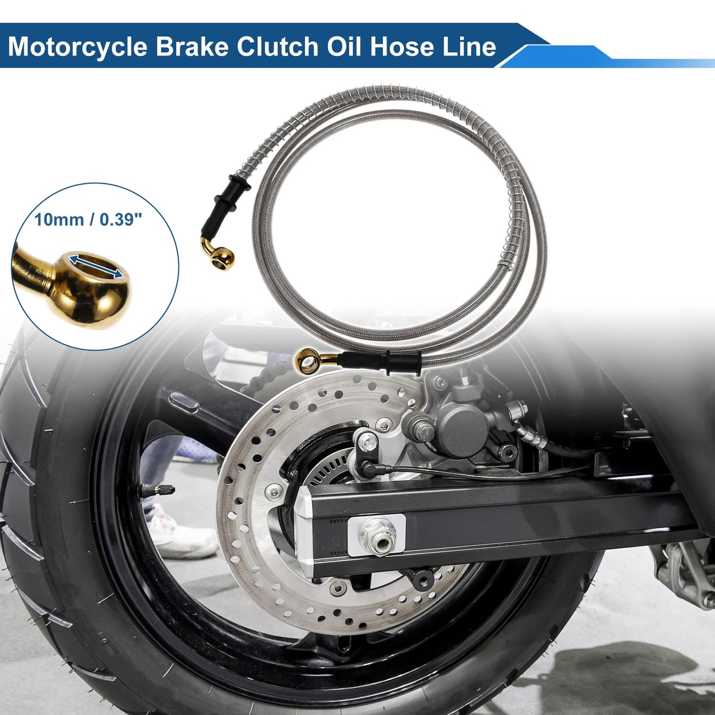 170cm Motorcycle Brake Clutch Oil Hose Line Silver Tone for Make Model