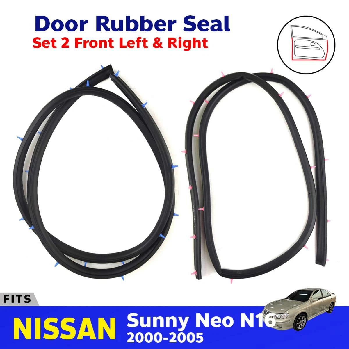 Door Rubber Seal Weatherstrip FL+FR Fits Nissan Sunny Neo N16 G10 4D SED 2000-05
