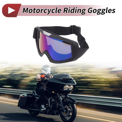 Motorcycle Riding Goggles Blue Purple Lens Black Frame PC Cycling Sunglasses
