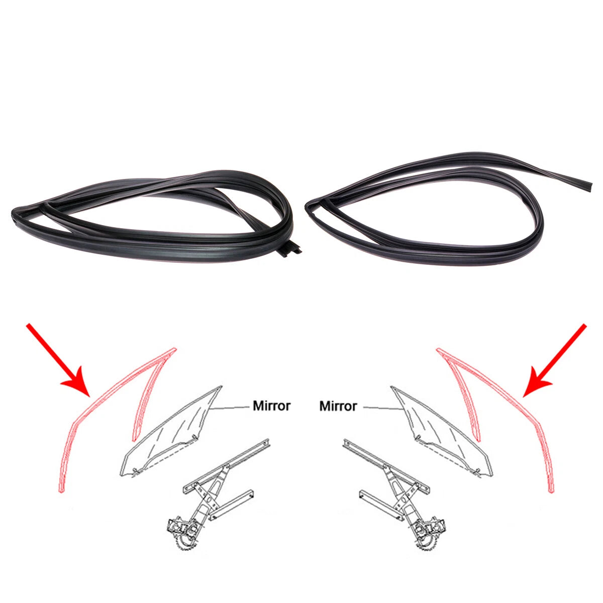 Front Glass Run Channel Seal Set for Mitsubishi Lancer Libero 1993-1996