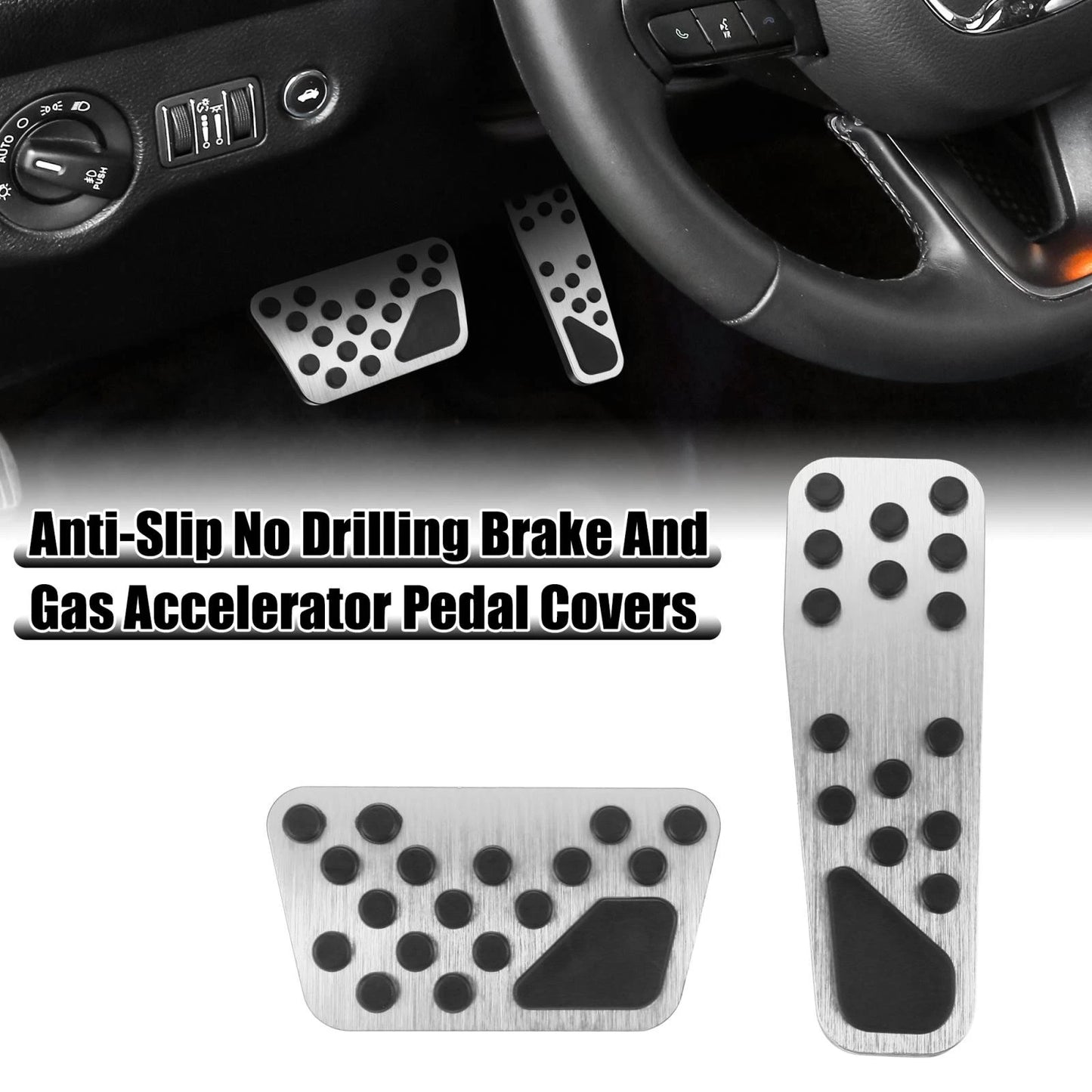 Brake & Gas Pedal Covers Kit for Dodge & Chrysler Silver Tone