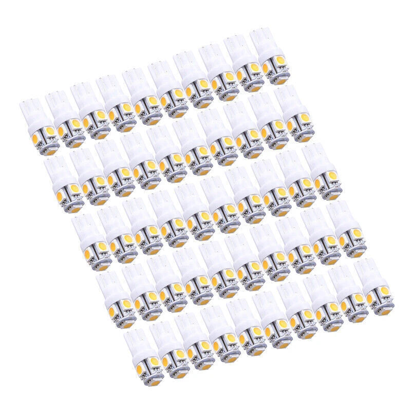 50PC Warm White T10 Wedge 5050 5SMD LED Dome Map License Light Bulbs