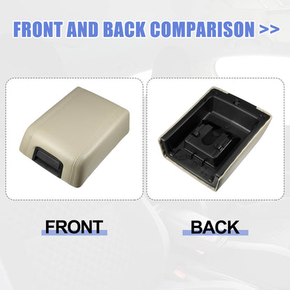 Center Console Lid Armrest Cover for Ford F-150 (2015-2023) Beige Faux Leather