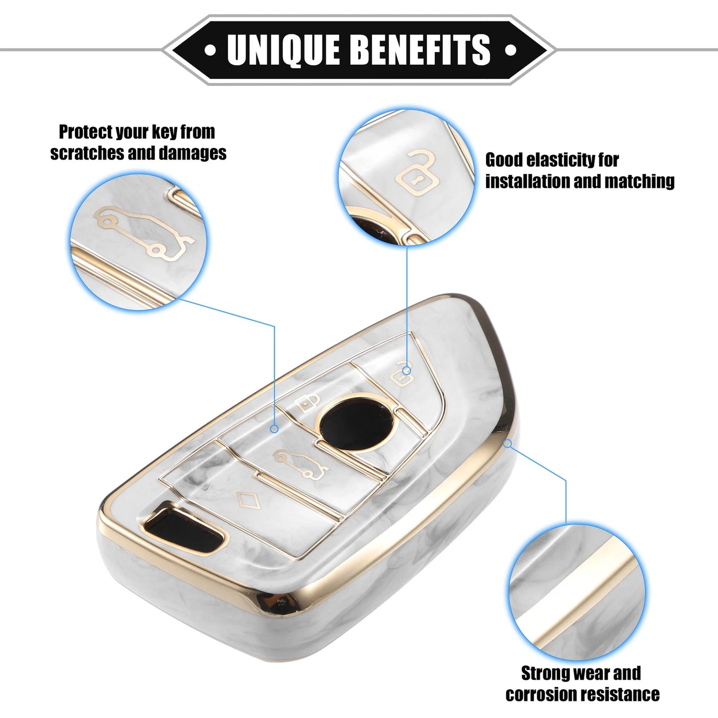 TPU Gray 4 Buttons Remote Smart Key Fob Cover for BMW 3 4 5 6 7 Series