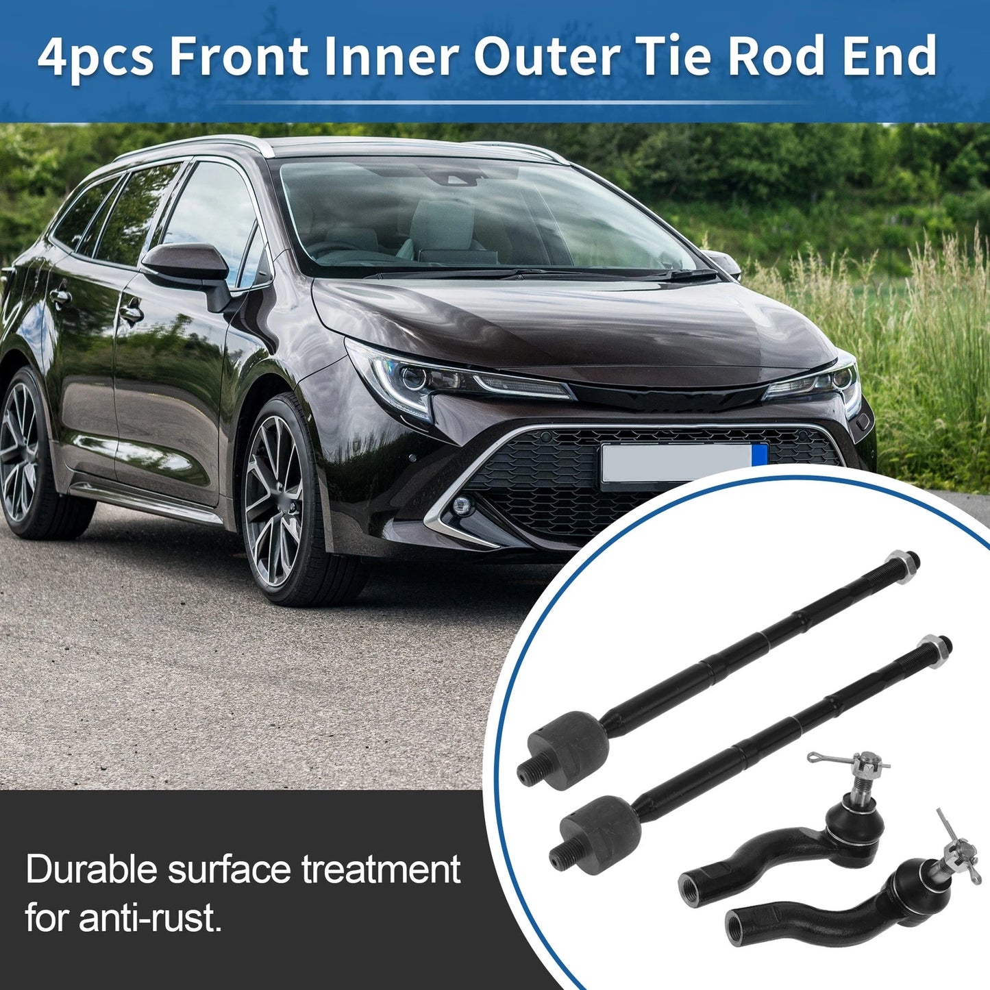 4pcs Front Inner Outer Tie Rod Ends for Toyota RAV4 & Scion TC (2006-2012)