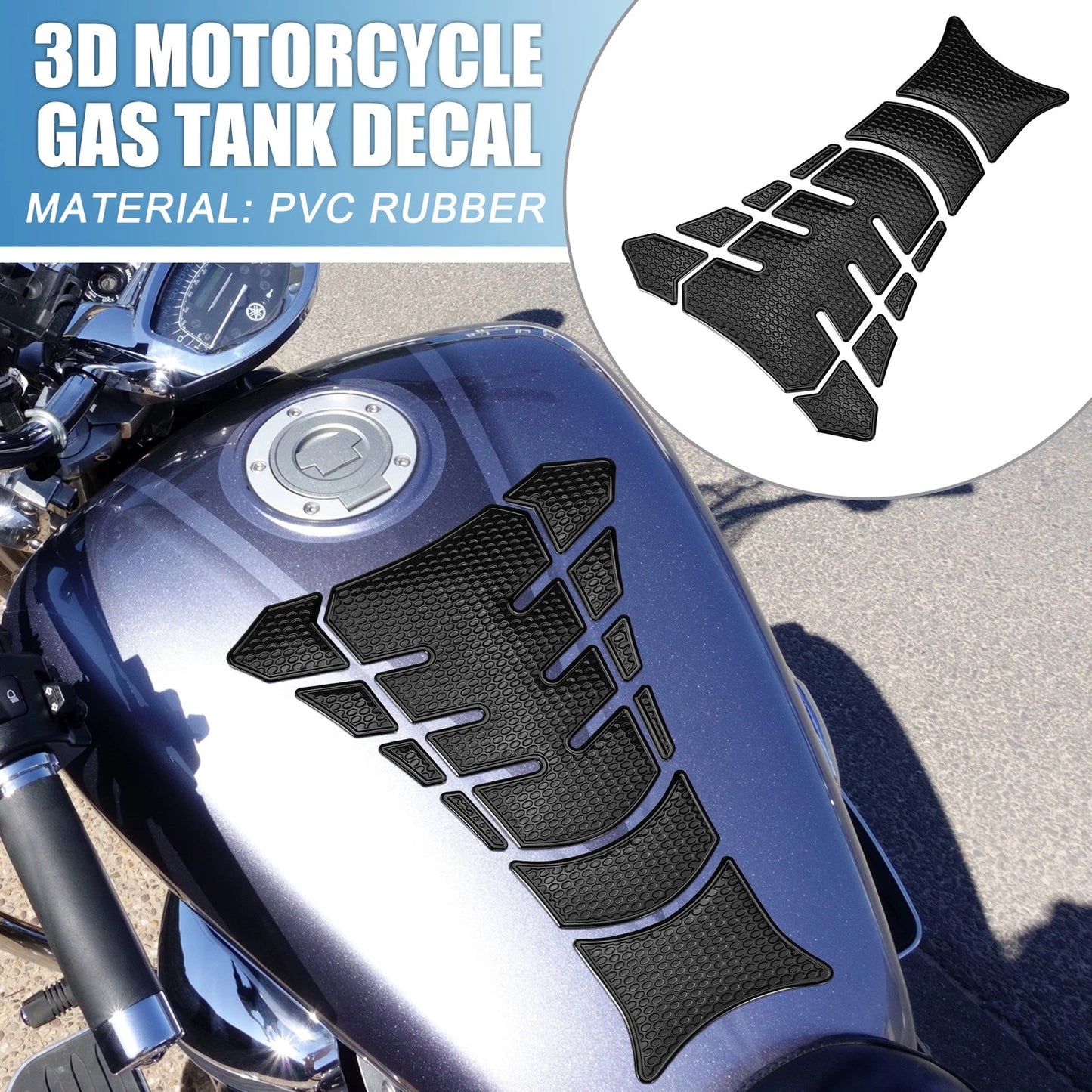 Universal 3D Gas Tank Decal 7.80x5.63 for Motorcycle Black