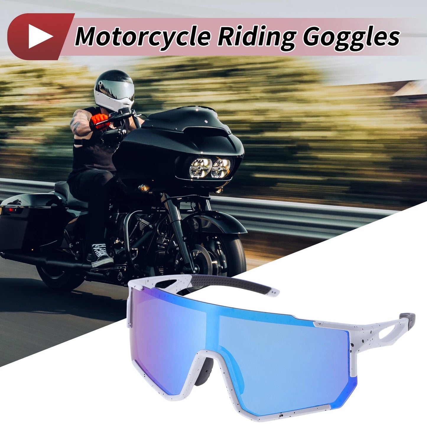 Goggles Motorcycle Riding Blue Lens White Black Spotted Frame for Motorcycle
