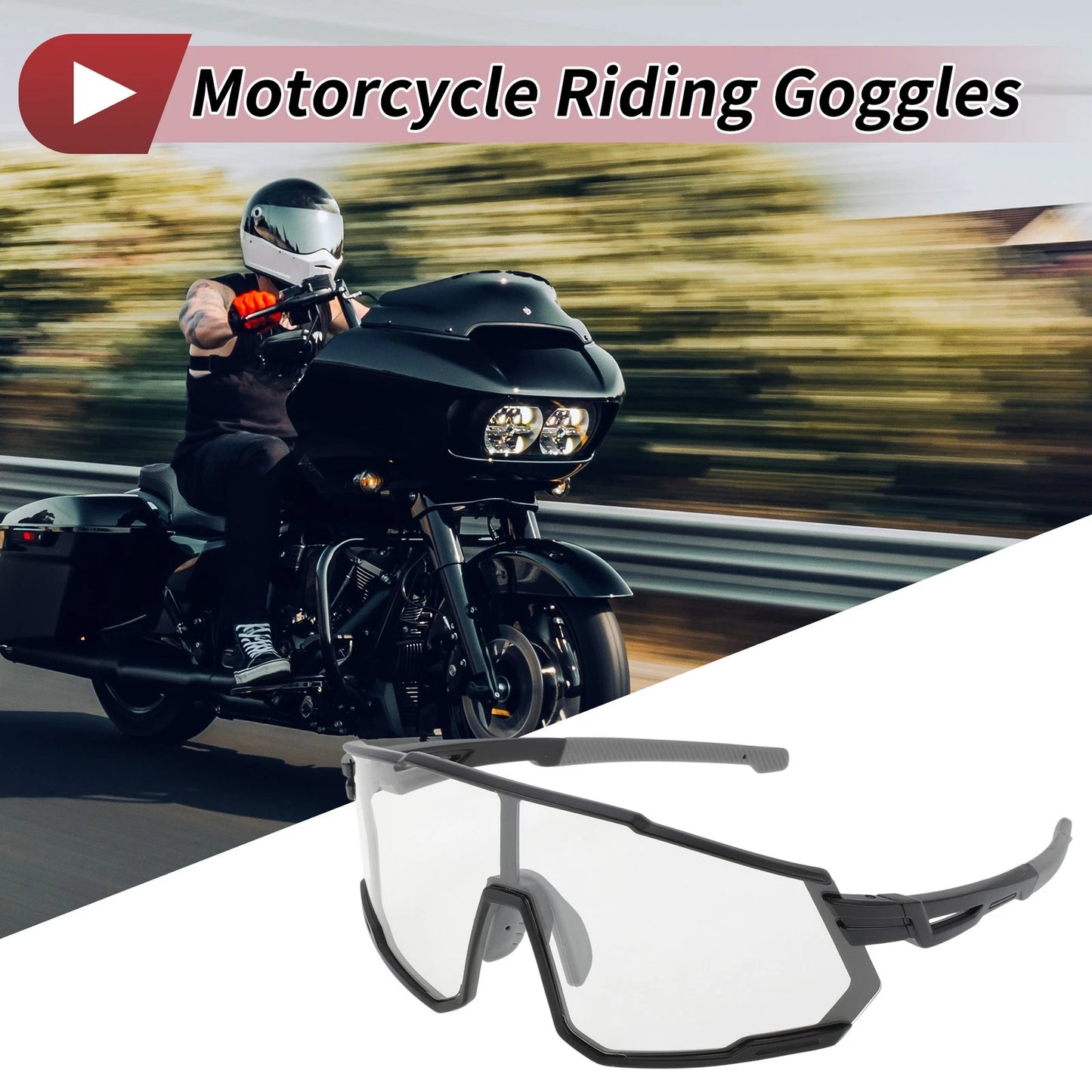 Goggles Clear Lens Black Frame Cycling UV400 for Motorcycle