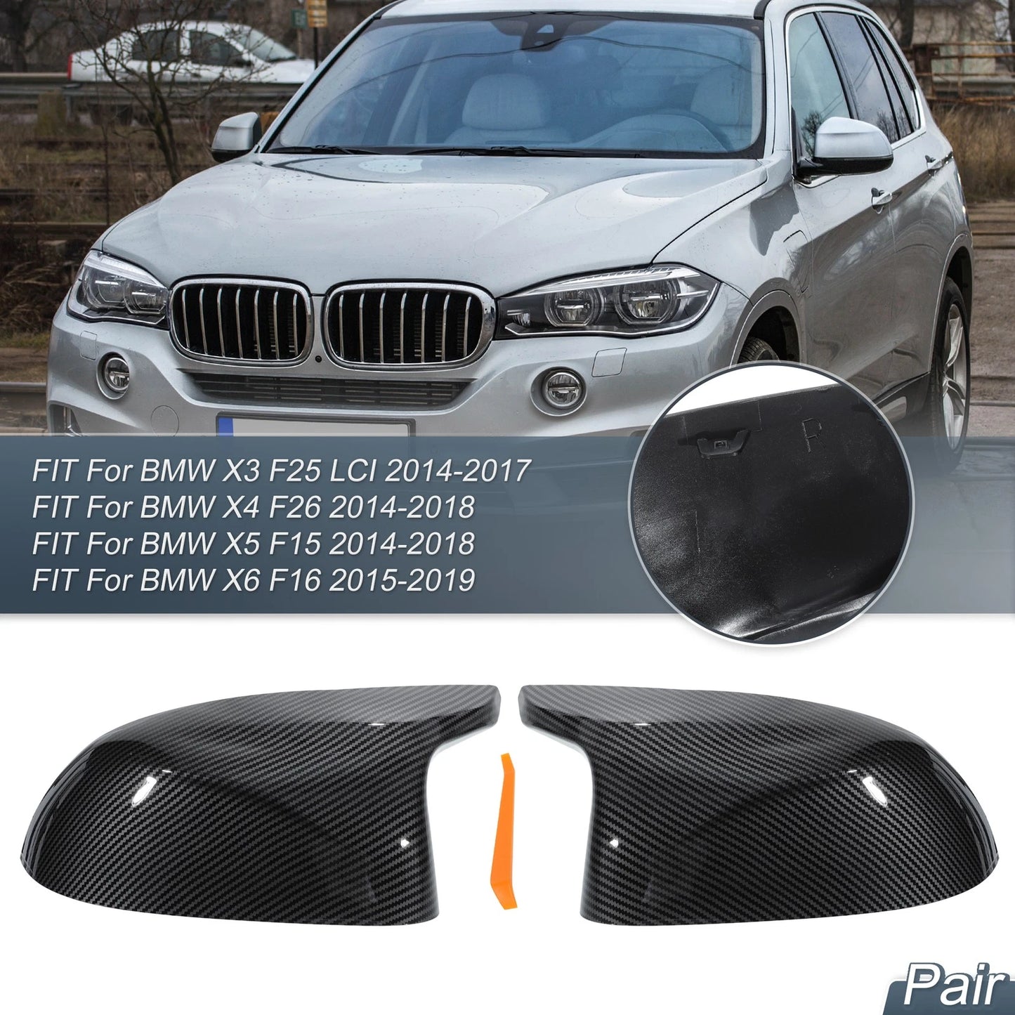 Carbon Fiber Door Mirror Cover Caps for BMW X5 F15 X6 F16 X3 F25 X4 (2014-2020)