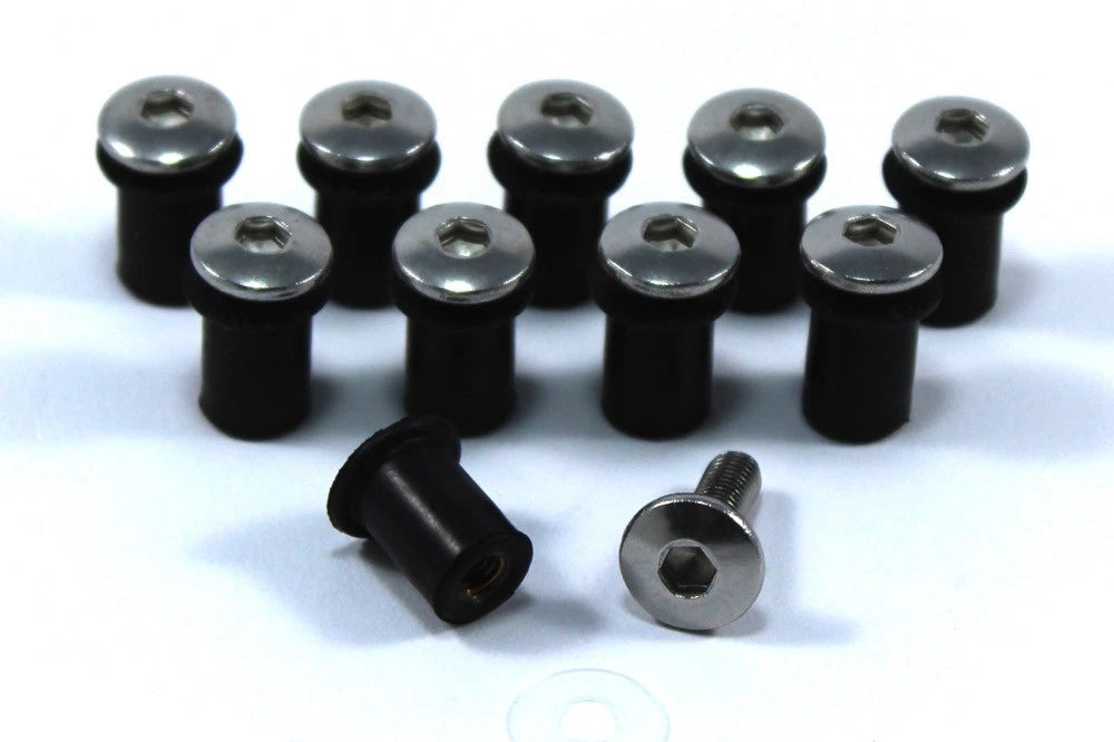 Windscreen Bolts x10 Stainless Steel + Quality Rubber Well Nut for Yamaha