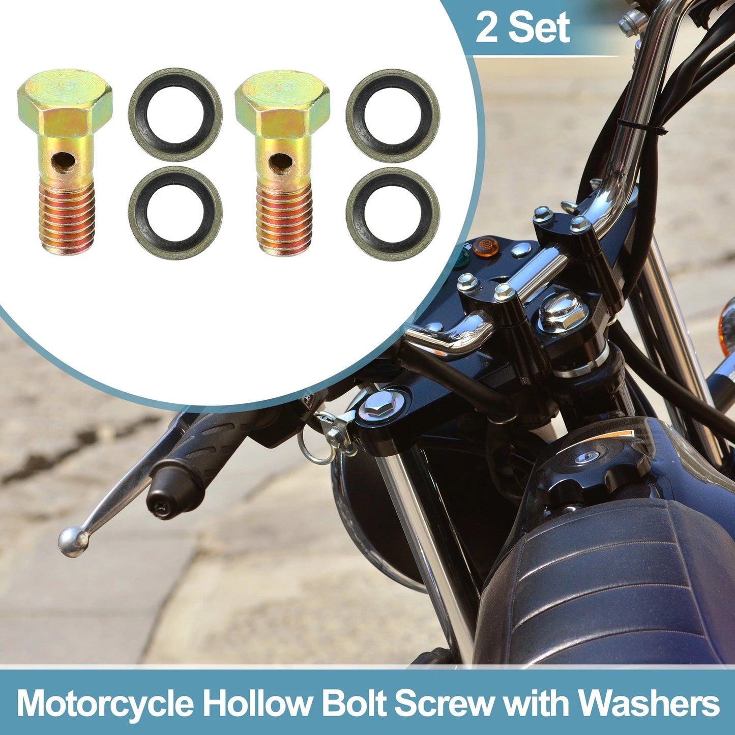 2 x M8x1.25 23mm Length 3 Hole Hollow Bolt Screw with Washer for Motorcycle
