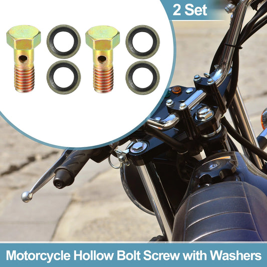 2 x M8x1.25 23mm Length 3 Hole Hollow Bolt Screw with Washer for Motorcycle