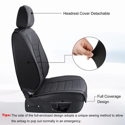 Black PU Leather Front Seat Covers for Chevy Silverado GMC Sierra (2007-2023)