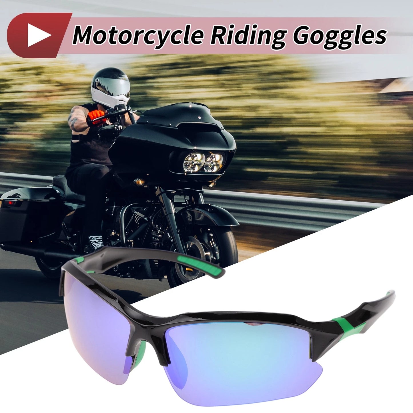 Motorcycle Riding Goggles Green Lens Black Green Frame Tri-acetel Cellulose PC