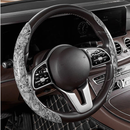Gray Wood Grain Non-Slip Steering Wheel Cover for Universal Cars