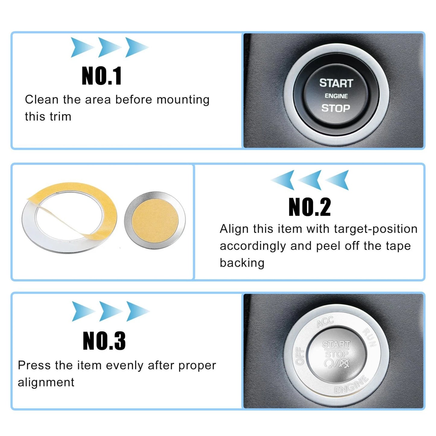 Engine Start Stop Button Cover Kit Silver Tone for Dodge Charger Challenger