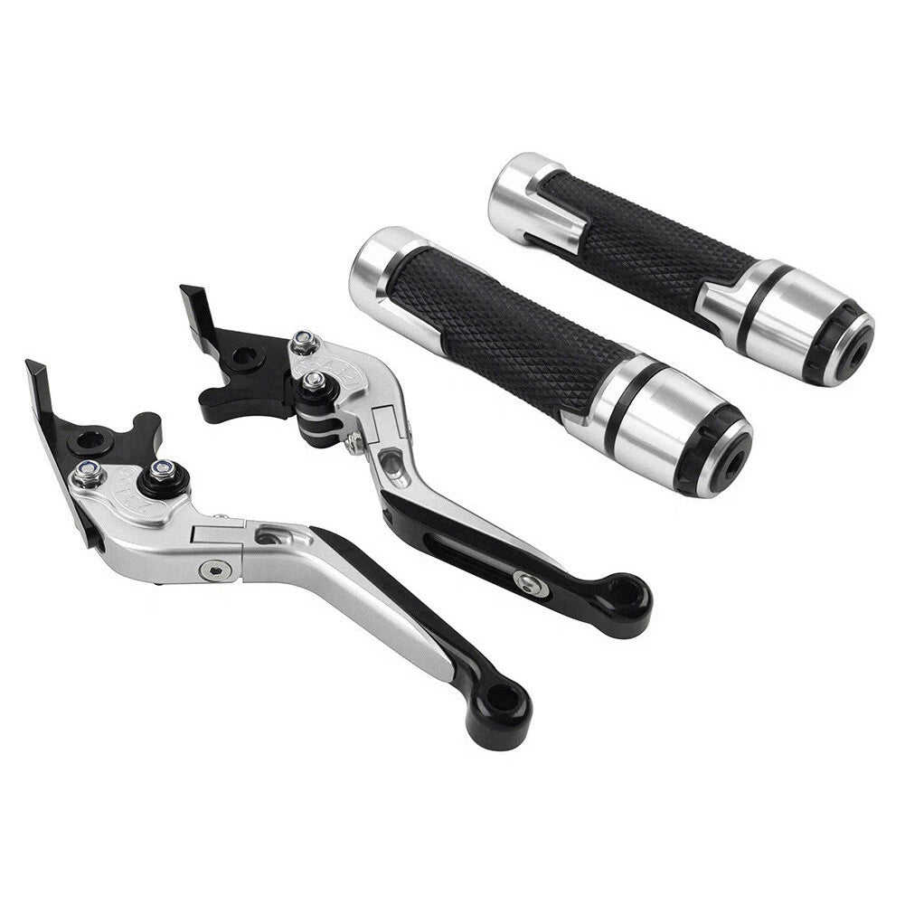 Silver Extendable Brake Clutch Lever Grips Set for Suzuki GSXR600/750 (2006-2019)