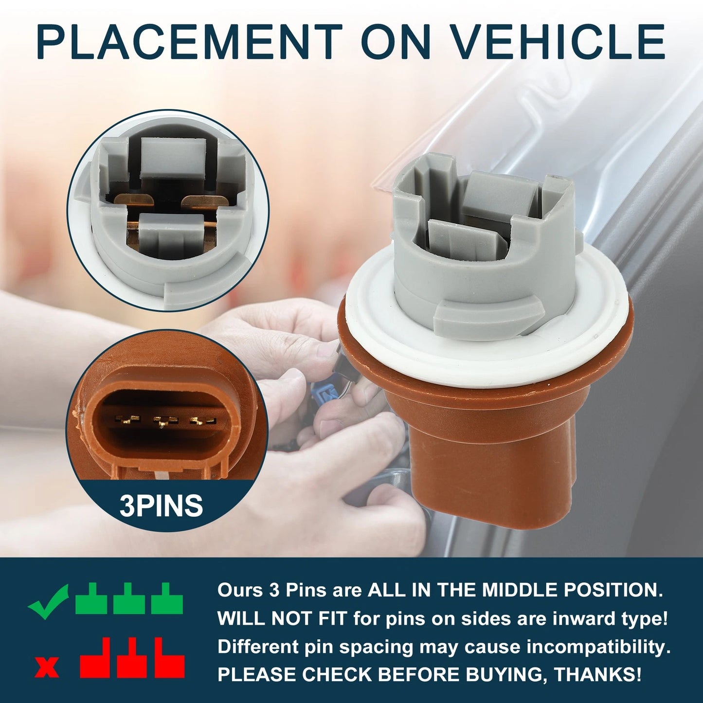 Turn Signal Light Socket for Dodge Grand Caravan 2011-2020, 3 Pins