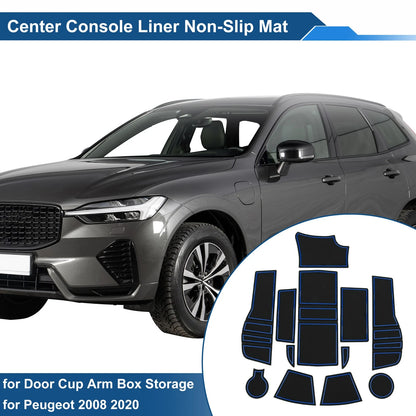 Non-Slip Mat Set for Peugeot 2008 (2020) - 12 Pcs PVC Blue