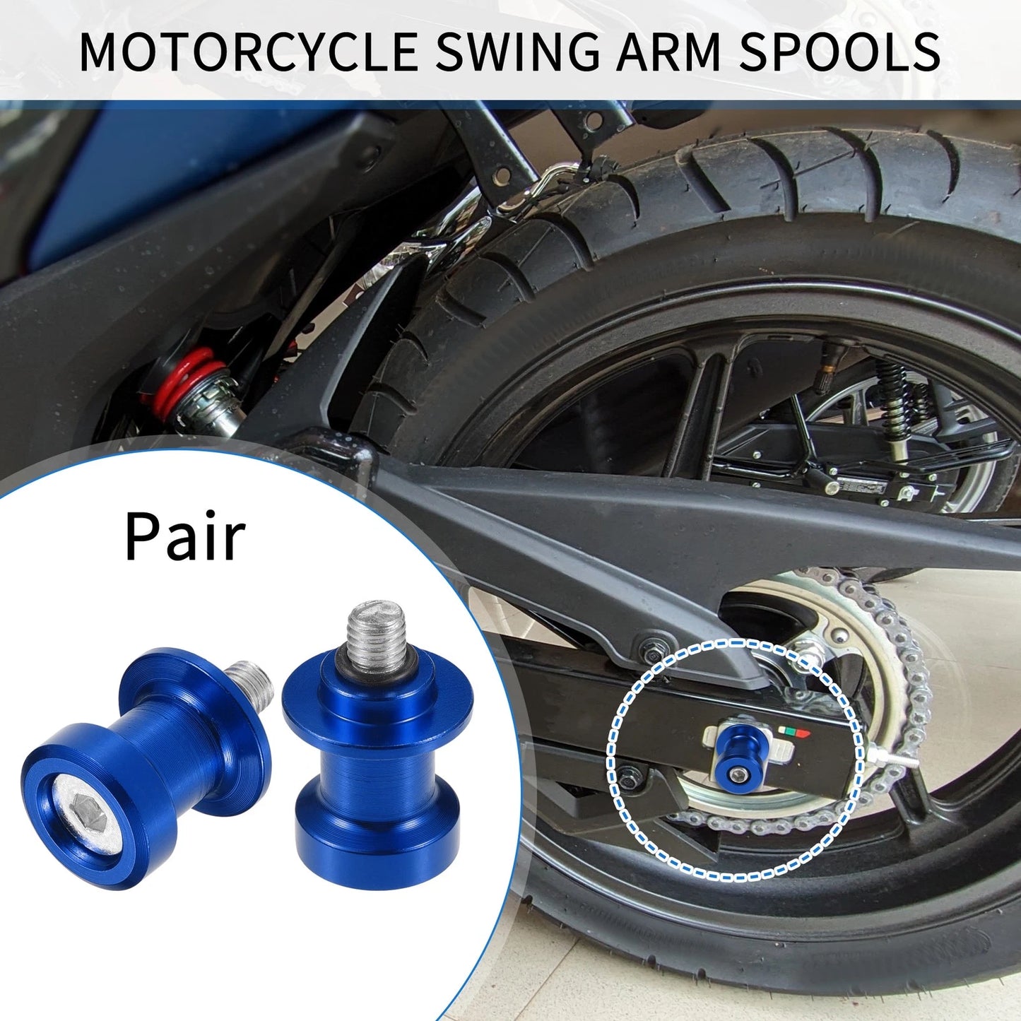 Pair Motorcycle Swingarm Spools 8mm CNC Swing Arm Sliders Blue for Make Model
