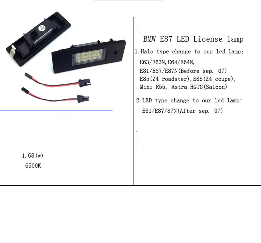 24 LED License Plate Lights for BMW E81 E87 E63 E64 E89 Z4 F20 F21 (2006-2020)