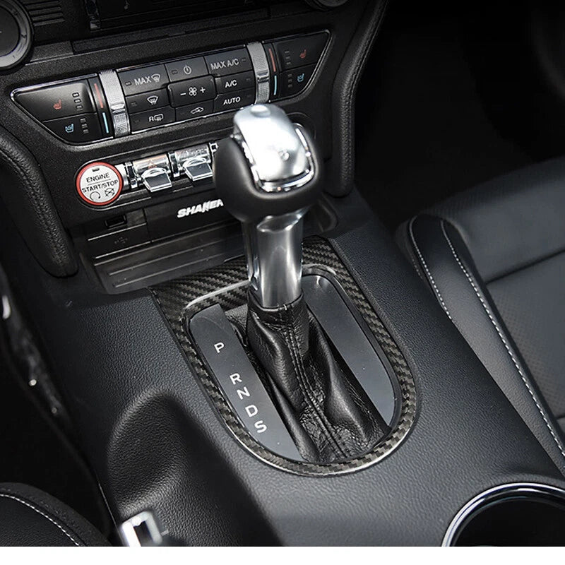 Carbon Fiber Gear Shift Level Knob Panel Cover Trim For Ford Mustang 2015-2018