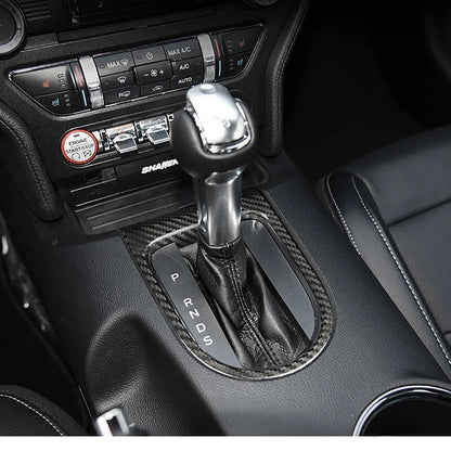 Carbon Fiber Gear Shift Level Knob Panel Cover Trim For Ford Mustang 2015-2018