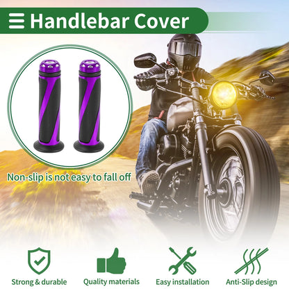 7/8" 22mm Hand Grips Cover for Motorcycle Handlebar Grips Rubber Black Purple