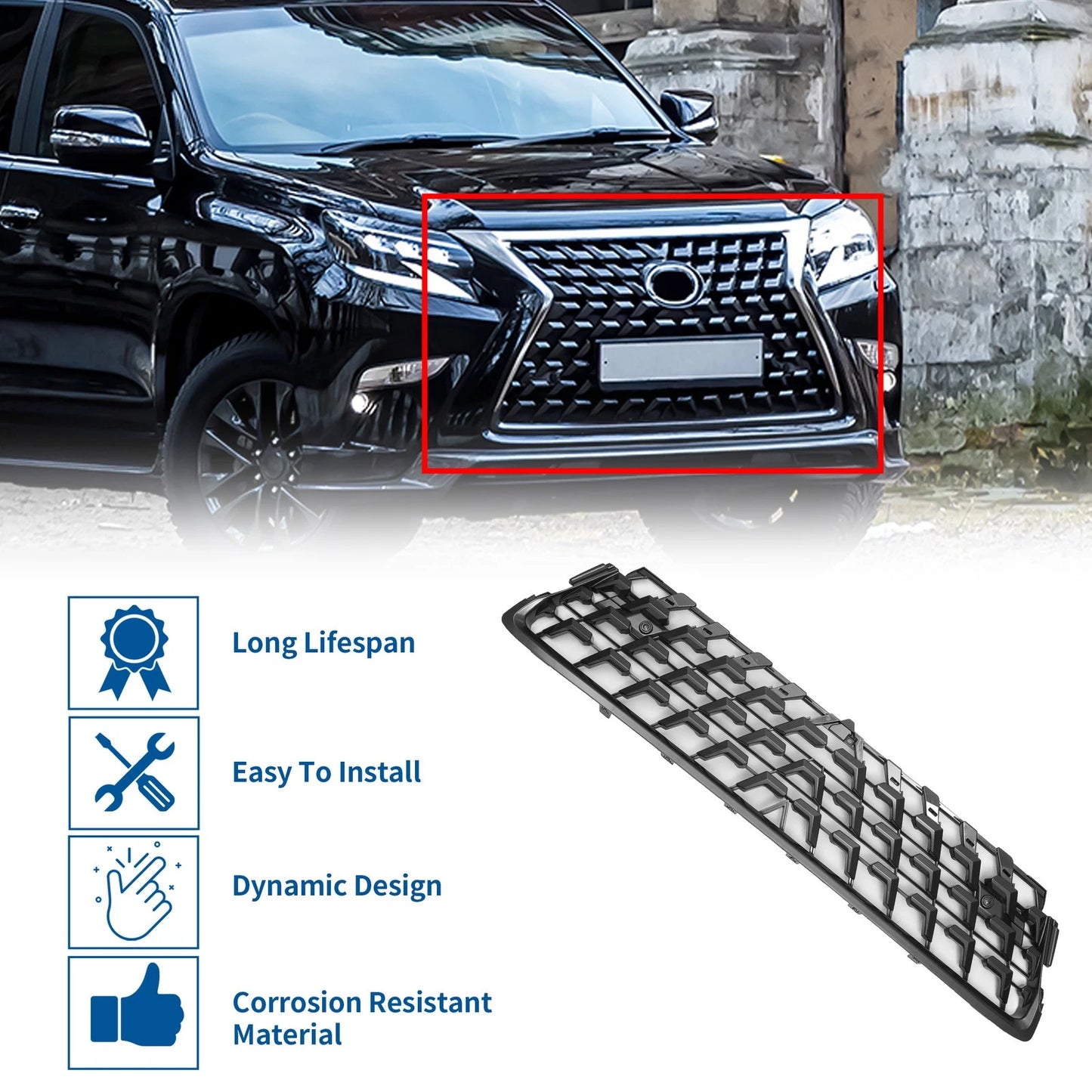 Front Lower Bumper Grille for Lexus GX460 (2014-2022) Chrome Silver Tone