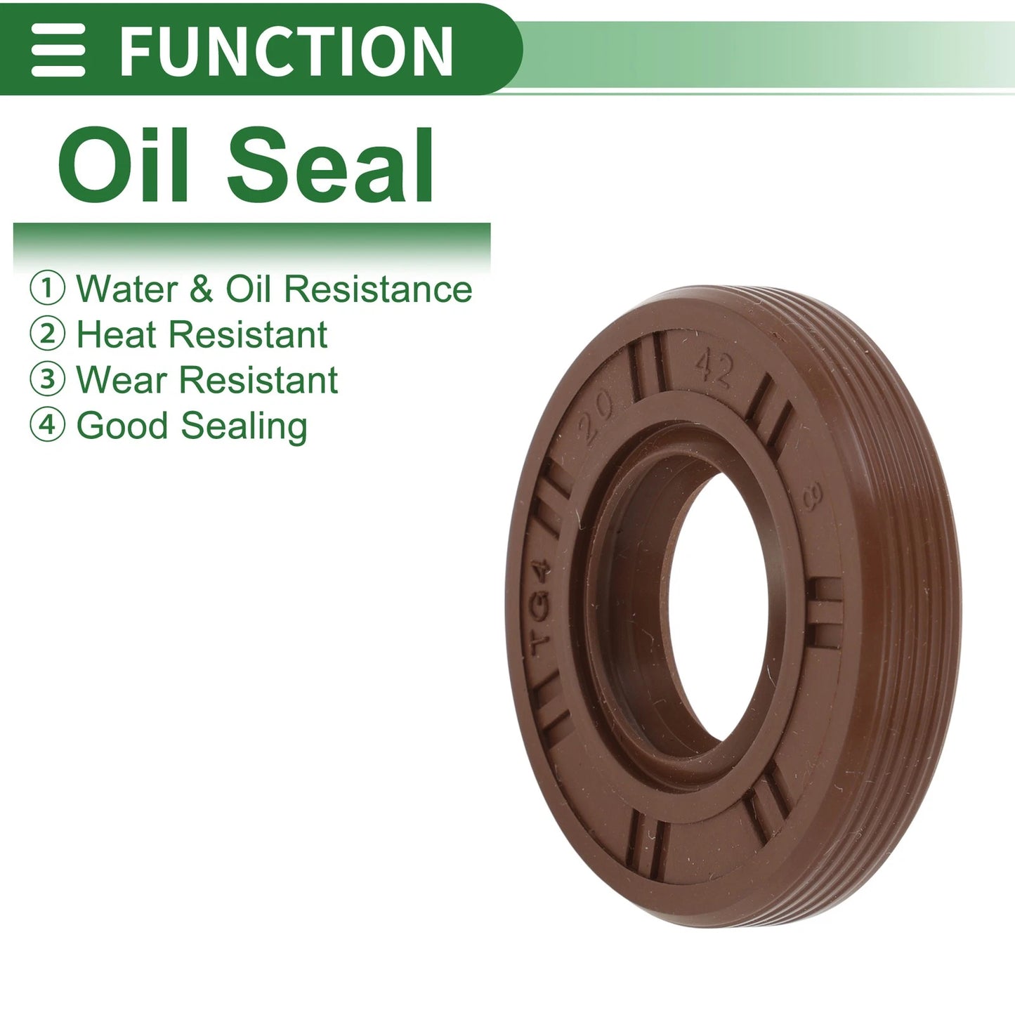 Oil Seal 20x42x8mm FKM Rubber High Pressure Brown 5 Pcs
