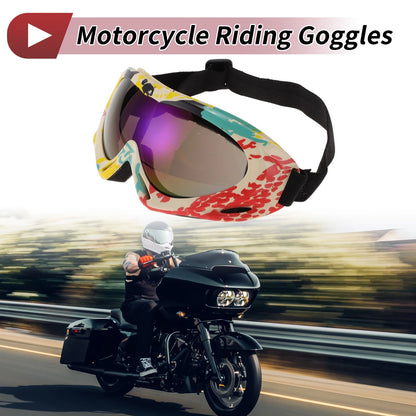 1 x Motorcycle Riding Goggles Blue Purple Lens Red Yellow White Frame PC TPU