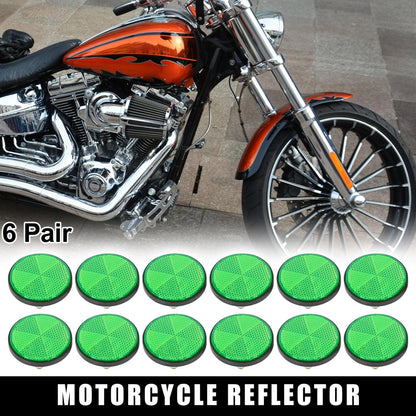 6 Pair / M6x1.0 / Green Universal Screw Mount Warning Reflector for Motorcycle