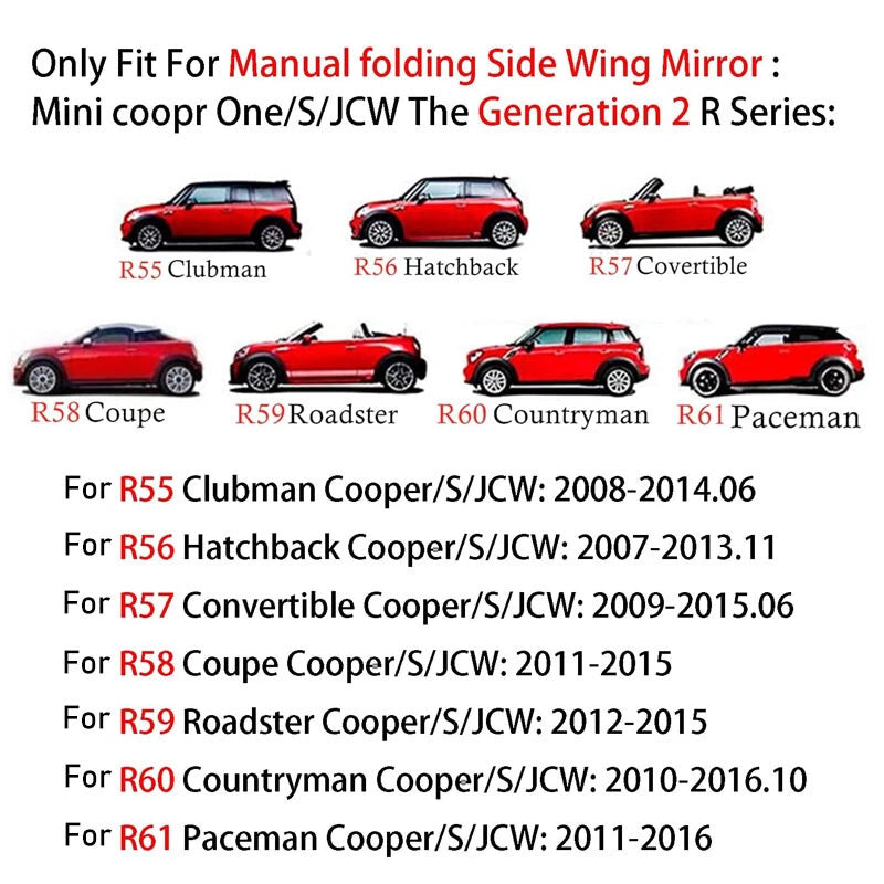 Carbon Fiber Look Rearview Mirror Cover for Mini Cooper R55 R56 R60 (2007-2013)