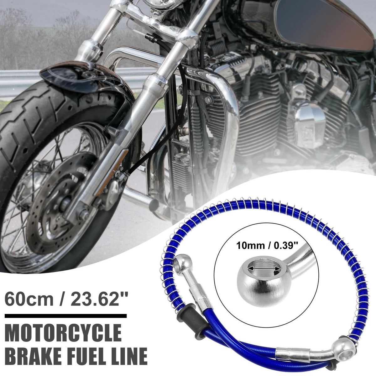 Fitting Ends 60cm 10mm Braided Brake Clutch Oil Hoses Blue for Motorcycle